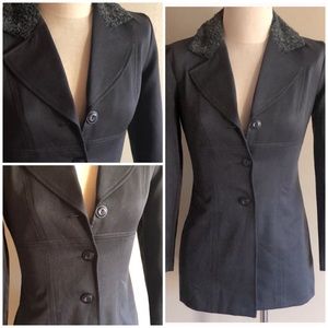 Grey Wool Collar Fitted Blazer (7/8)